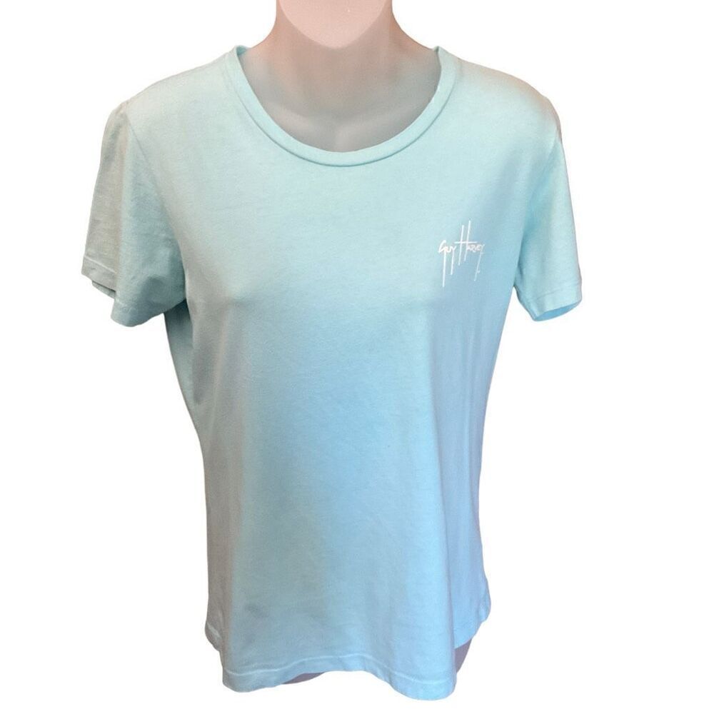 Guy Harvey Tee Shirt Crew Neck Sea Turtle Ocean Graphic Aqua Multicolor Medium